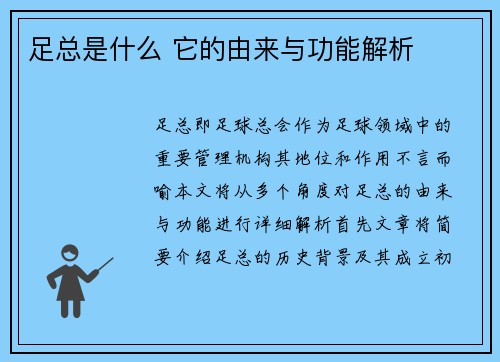 足总是什么 它的由来与功能解析